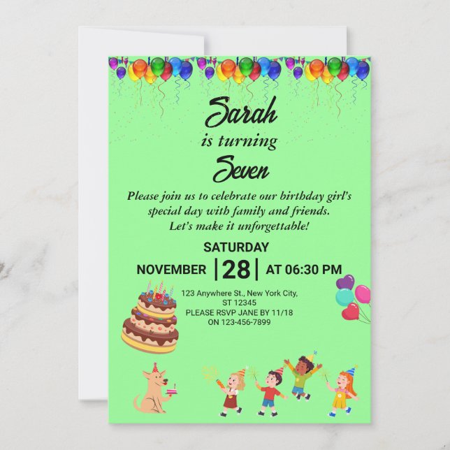 Custom Birthday Invitation with Colourful Design (Front)