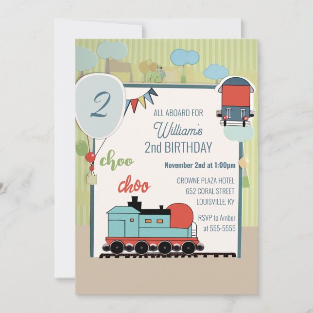 Custom Birthday Kid Balloon Train Ticket Birthday Invitation (Front)