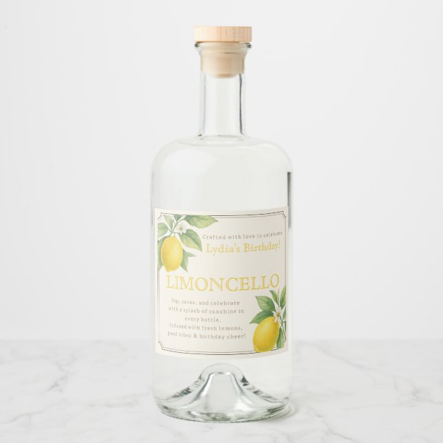 Custom Birthday Limoncello Bottle Label (Front)