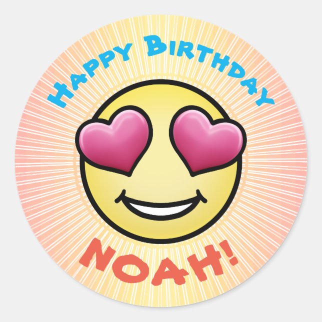 Custom Birthday Love Emoji Classic Round Sticker (Front)
