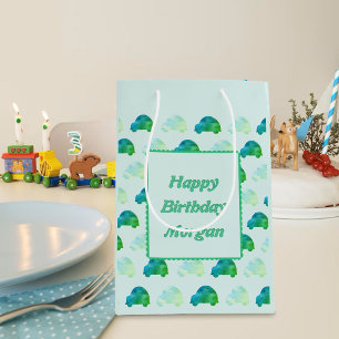 Custom Birthday Name Cute Watercolor Car Pattern Medium Gift Bag