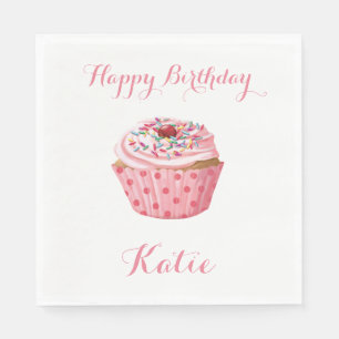 Custom Birthday Napkins,Pink Girly Cupcake Napkin