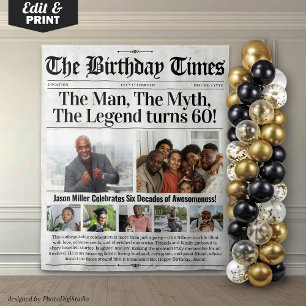 Custom Birthday Newspaper Backdrop with Photos Tapestry