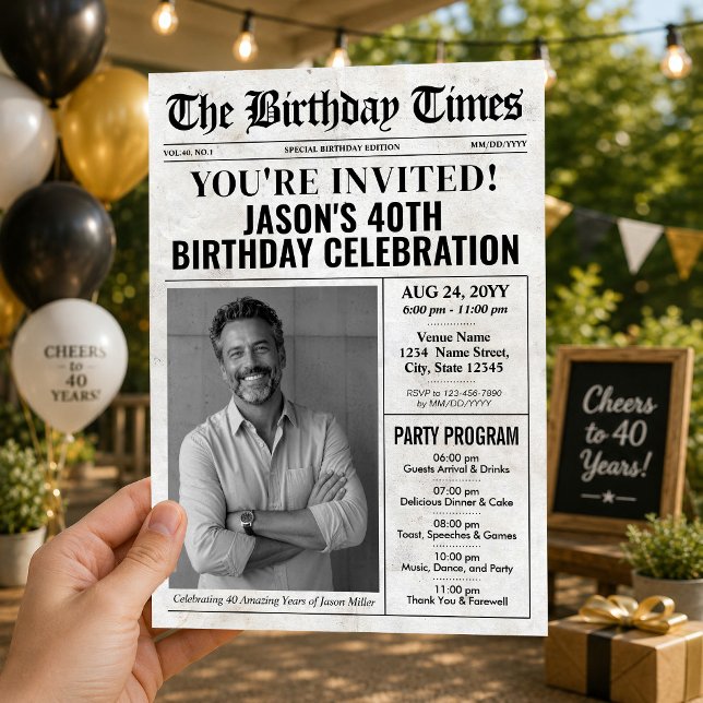 Custom Birthday Newspaper Invitation with Program  (Custom Birthday Newspaper Invitation with Program)
