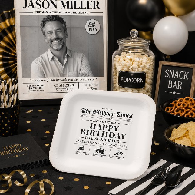 Custom Birthday Newspaper  Paper Plate (Custom Birthday Newspaper Paper Plates)