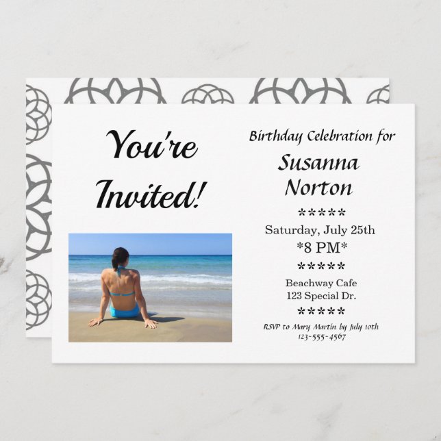 Custom Birthday Party Celebration Photo Invitation (Front/Back)