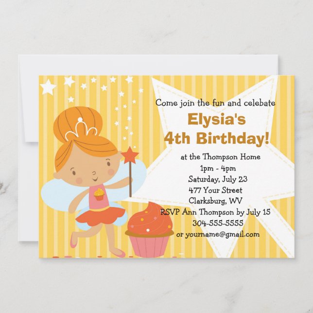 Custom Birthday Party - Fairy Princess Cupcake Invitation (Front)
