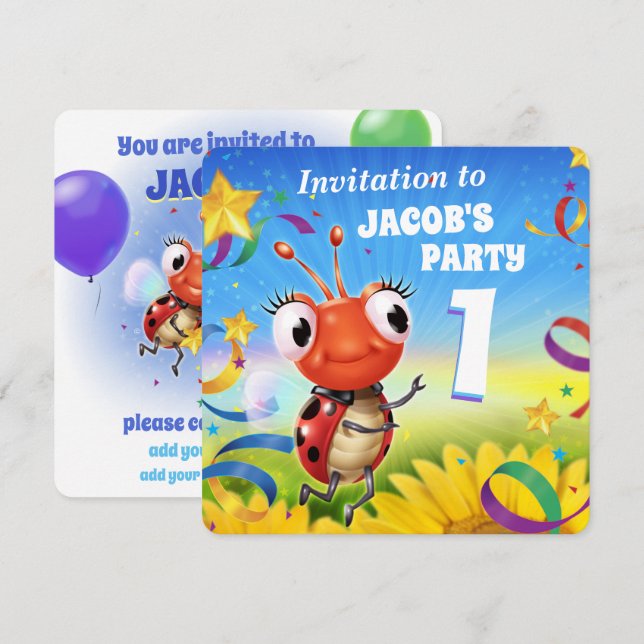 Custom Birthday Party invite boy 1yr old (Front/Back)