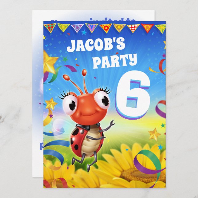Custom Birthday Party invite boy 6yrs old (Front/Back)