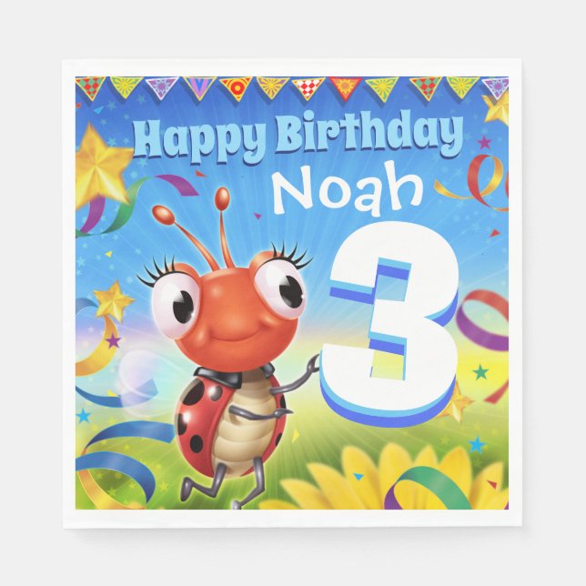 Custom Birthday Party paper napkin boy 3yrs old (Front)