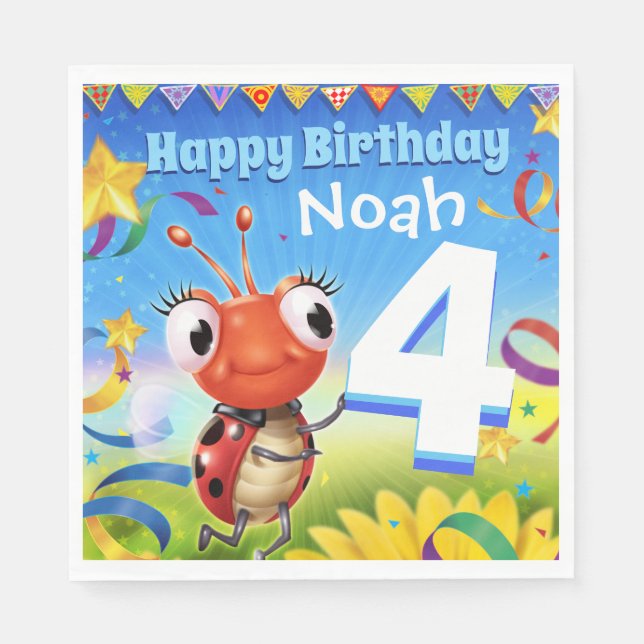 Custom Birthday Party paper napkin boy 4yrs old (Front)