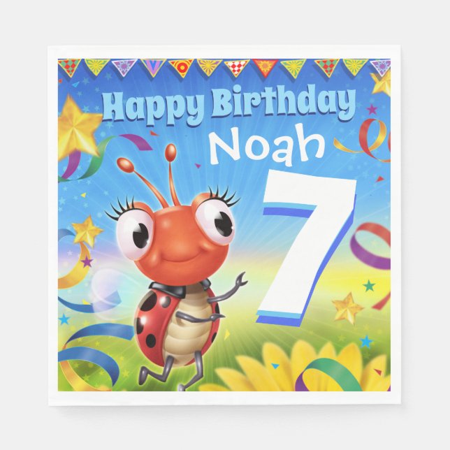 Custom Birthday Party paper napkin boy 7yrs old (Front)
