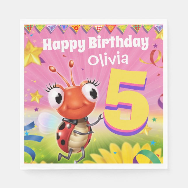 Custom Birthday Party paper napkin girl 5yrs old (Front)