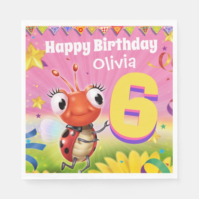 Custom Birthday Party paper napkin girl 6yrs old (Front)