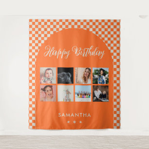 Custom Birthday Party Photo Collage Banner Tapestry