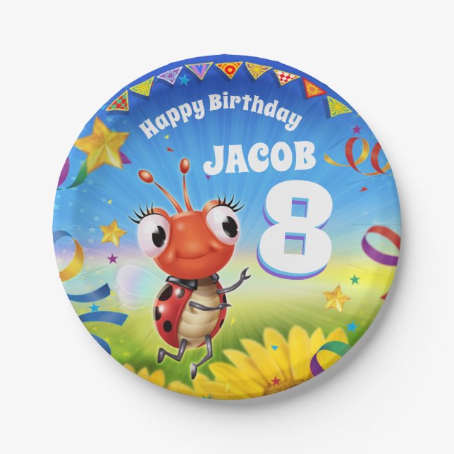 Custom Birthday Party plate boy 8yrs old (Front)