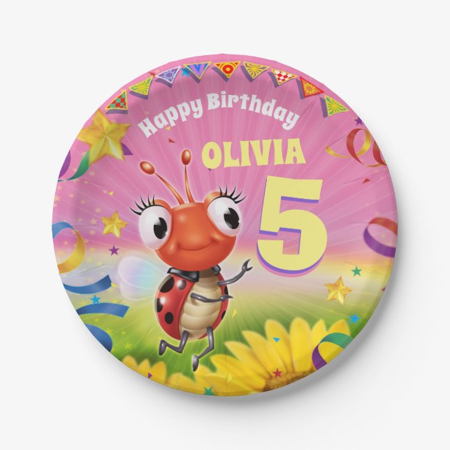 Custom Birthday Party plate girl 5yrs old (Front)
