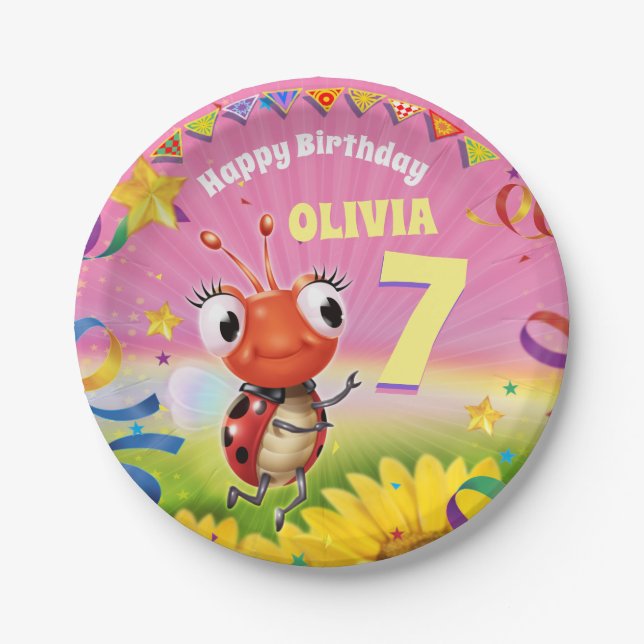 Custom Birthday Party plate girl 7yrs old (Front)
