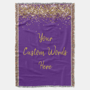 Custom Birthday Party Purple Gold Personalized Throw Blanket