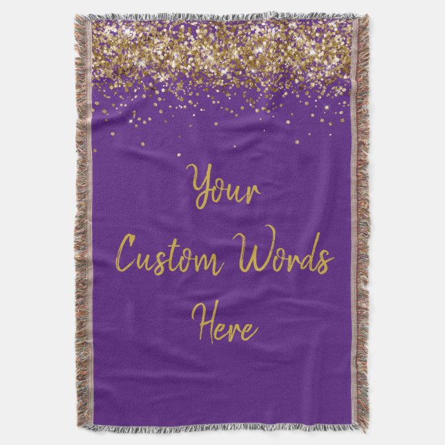 Custom Birthday Party Purple Gold Personalized Throw Blanket (Front Vertical)