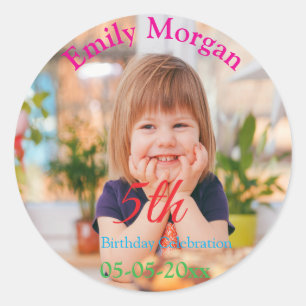 Custom Birthday Party Script Photo Thank You Classic Round Sticker