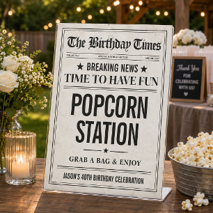Custom Birthday Party Station Sign, Newspaper Pedestal Sign