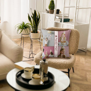 Custom Birthday Photo Collage Throw Pillow