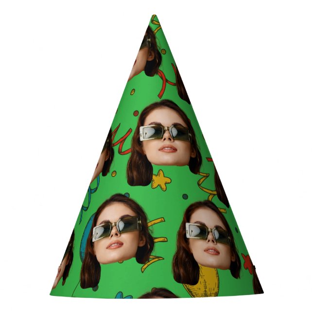 Custom Birthday Photo Face Pattern Party Decor  Party Hat (Front)