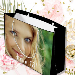 Custom birthday photo hello 18 eighteen large gift bag