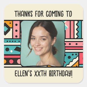 Custom Birthday Pic Name Any Age Geometric Pattern Square Sticker