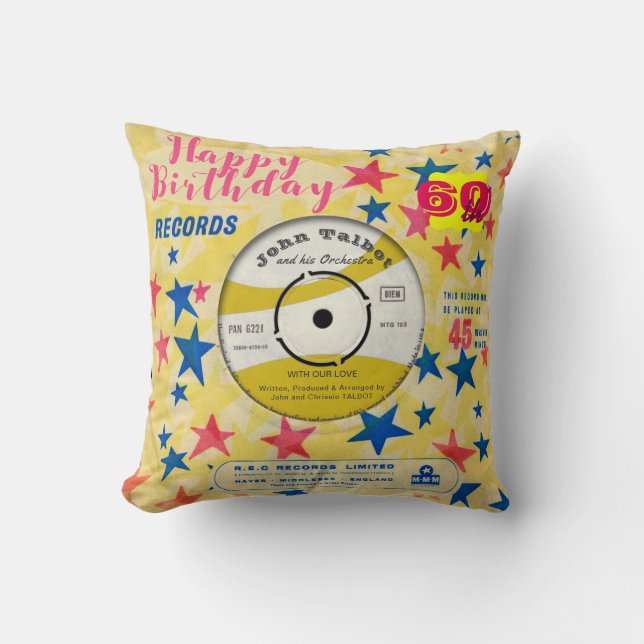 Custom Birthday Pillow Retro Vinyl Record 45 RPM (Front)