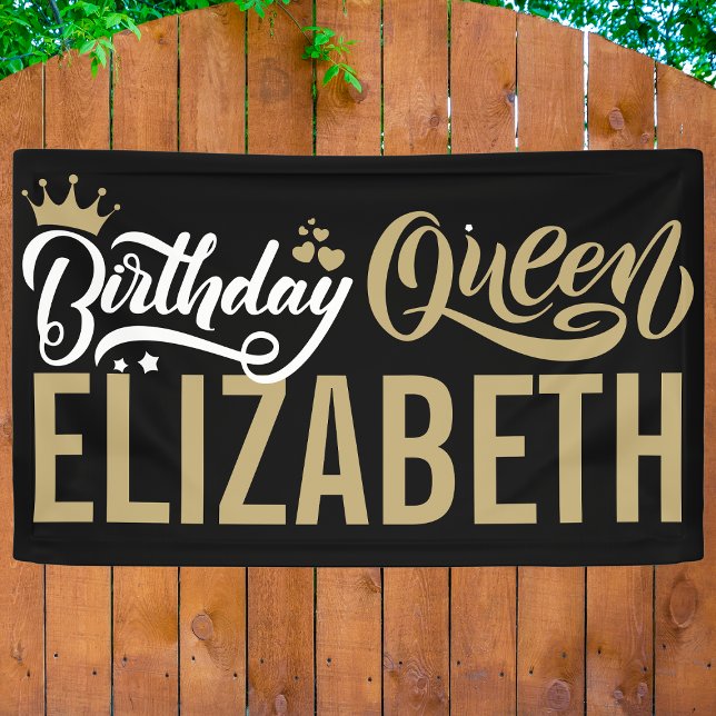Custom Birthday Queen Black and Gold Personalized Banner (Creator Uploaded)