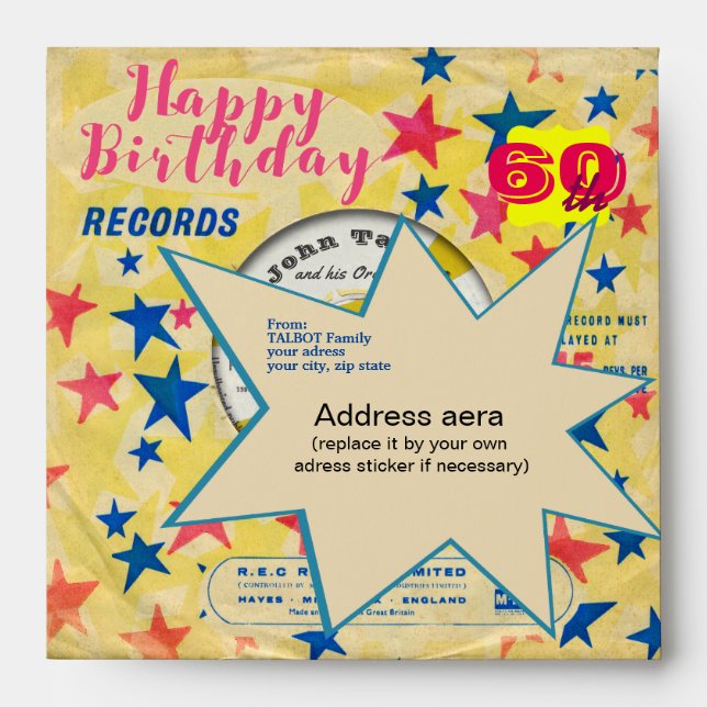 Custom Birthday Retro Vinyl Record 45 RPM E Envelope (Front)
