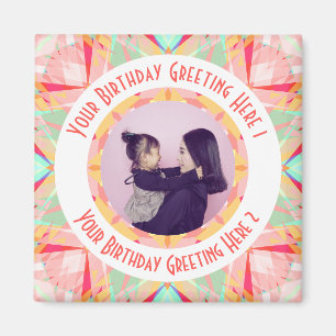 Custom Birthday Star Red Pink Green Photo Greeting Magnet