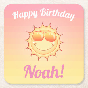 Custom Birthday Sunset Square Paper Coaster