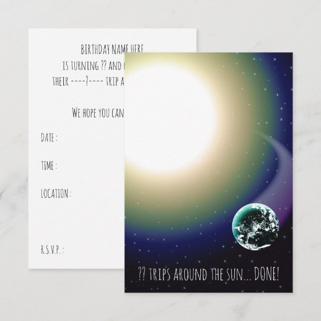 Custom Birthday Trips Around the Sun Invitation (Front/Back)