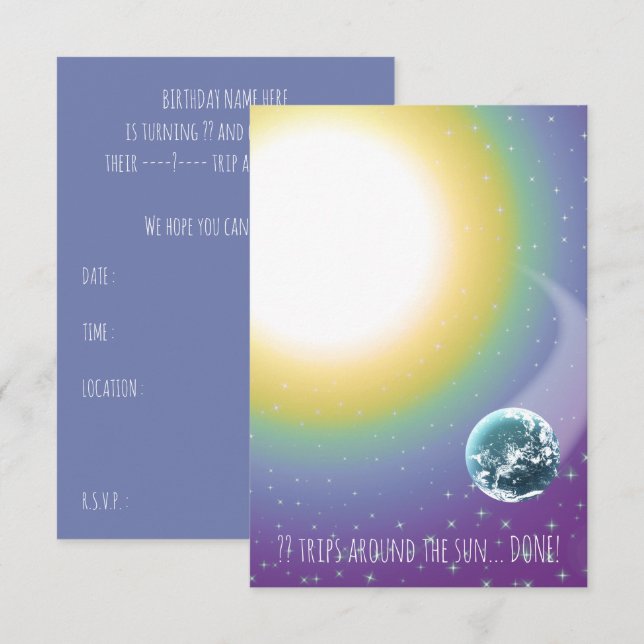 Custom Birthday Trips Around the Sun Invitation (Front/Back)