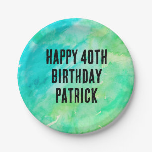 Custom Birthday Watercolor Tie Dye Paper Plate