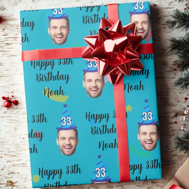 Custom Birthday Wrapping Paper, Blue Paper (Creator Uploaded)