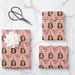Custom Birthday Wrapping Paper Party Hat Pink<br><div class="desc">Customize this pink wrapping paper with a friend or family member's face. Further personalize the gift wrap with their name and if you'd like, add their birthday age. For best results, add a close up photo of their full face and hair. Prior to uploading the photo, crop the photo into...</div>