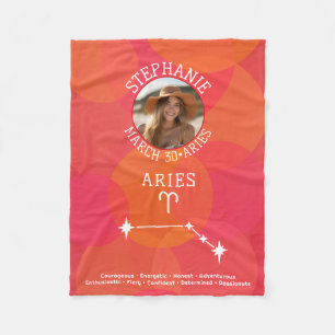 Custom Birthday Zodiac Aries - Photo Modern Design Fleece Blanket