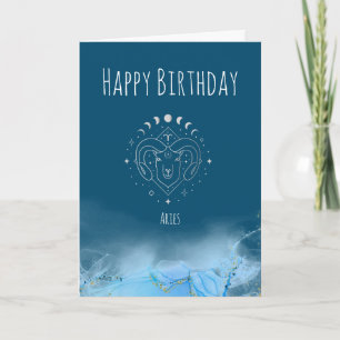 Custom birthday zodiac aries star sign marble thank you card