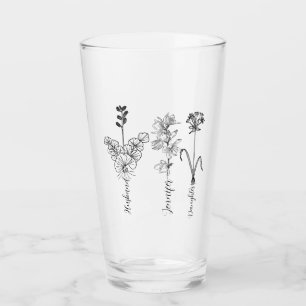 Custom birthflower Engrave name family Glass