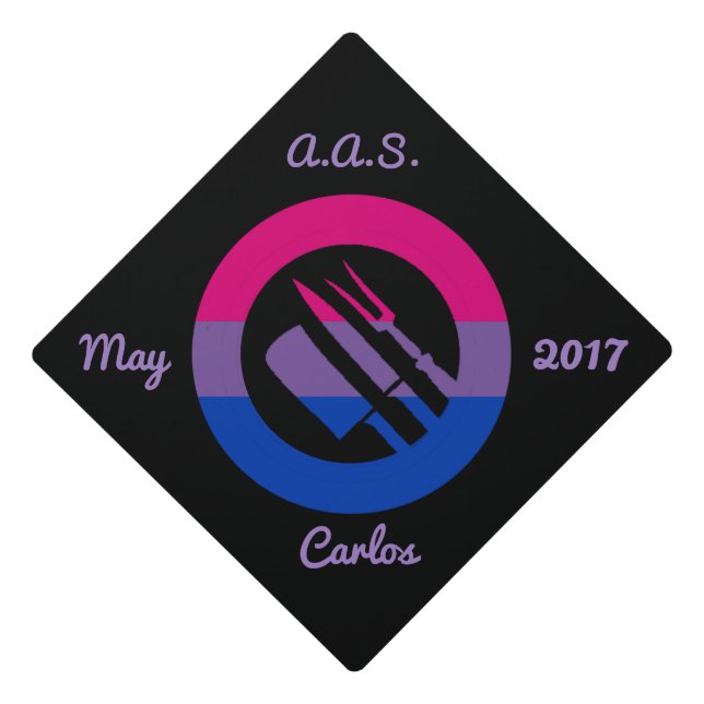 Custom Bisexual Pride Colours Culinary Arts Hosp. Graduation Cap Topper (Front)