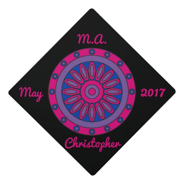 Custom Bisexual Pride Flag Colours Mandala Graduation Cap Topper (Front)