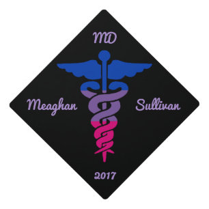 Custom Bisexual Pride Medical Symbol Caduceus Graduation Cap Topper