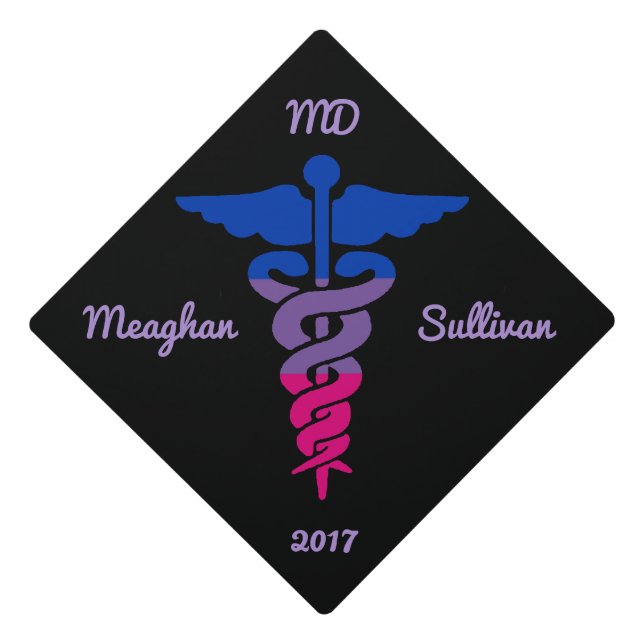 Custom Bisexual Pride Medical Symbol Caduceus Graduation Cap Topper (Front)