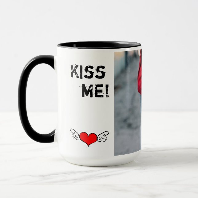 Custom Black 15 oz Ringer Kiss Me Mug ZAZZ_IT (Left)