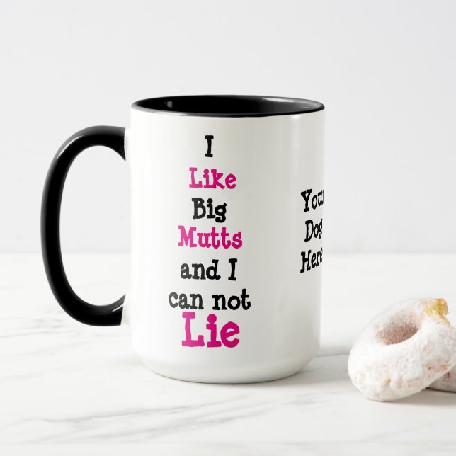 Custom Black 15oz Ringer Mug Big Mutts8 By ZAZZ_IT (With Donut)