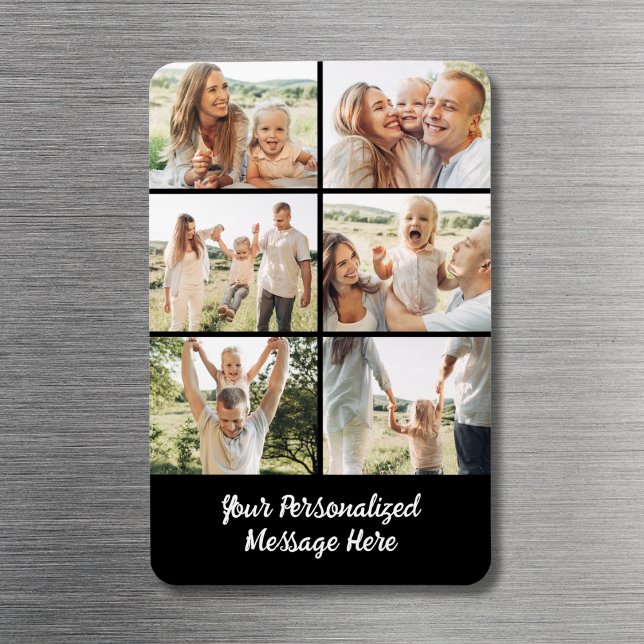 Custom Black 6 Photo Collage Text Message Modern  Magnet (Creator Uploaded)
